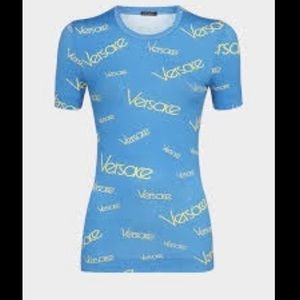 Versace Logomania print viscose t shirt 44/US 10
